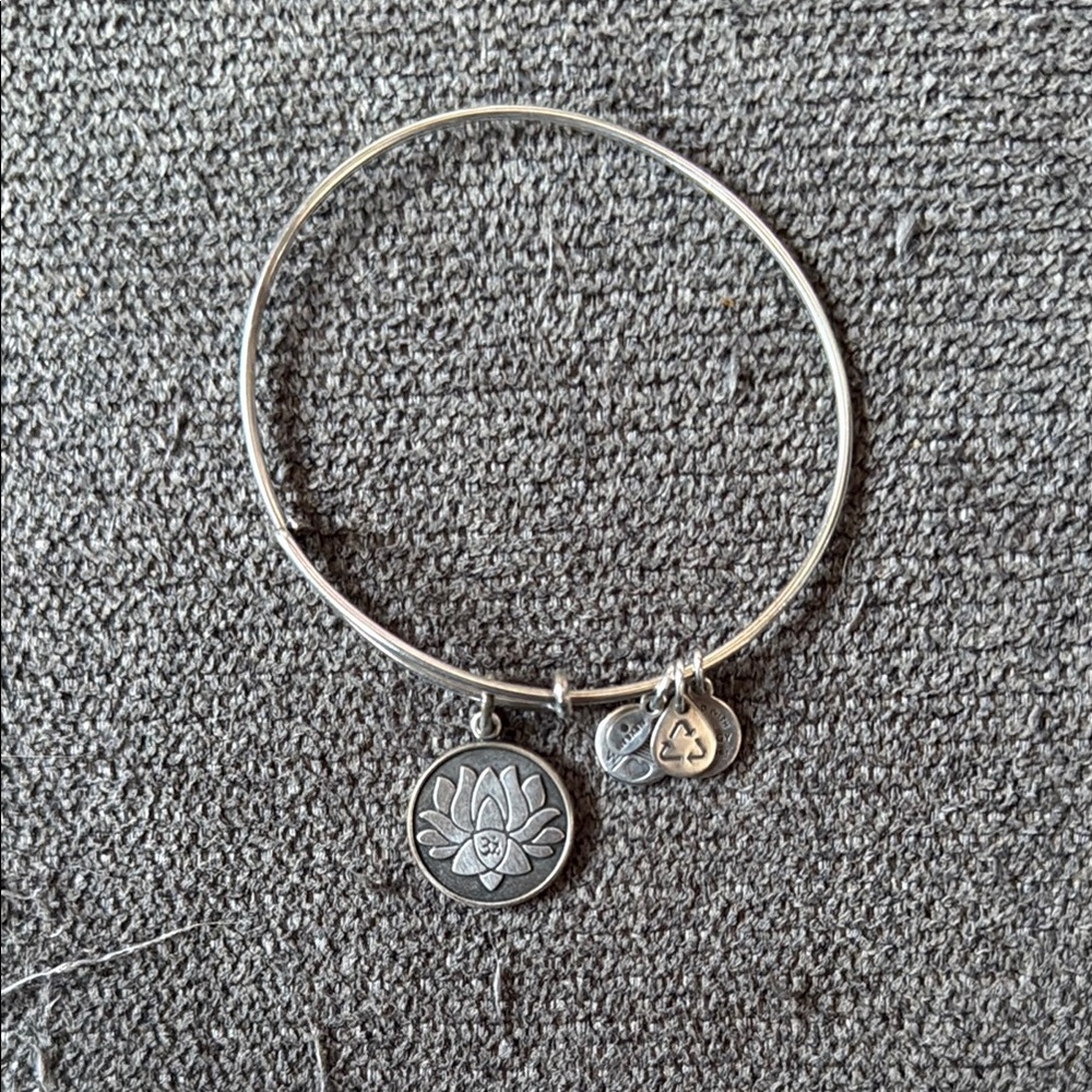 Silver Lotus Charm Bangle Bracelet